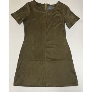Anthropologie Paper Crane Shift Dress S Olive Brown Faux Suede Short Sleeve